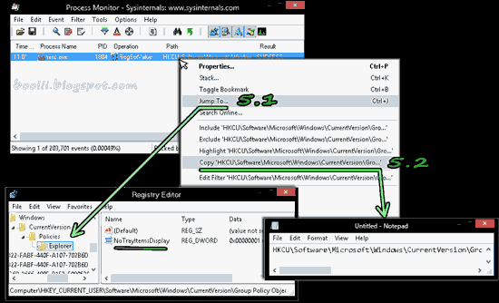 Use Process Monitor(Procmon) to Compare setting gpedit.msc & regedit 