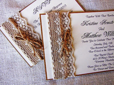 Burlap and lace wedding invitation ideas