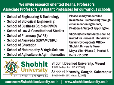 Assistant Professor, Associate Professor & Professor at Shobhit University 