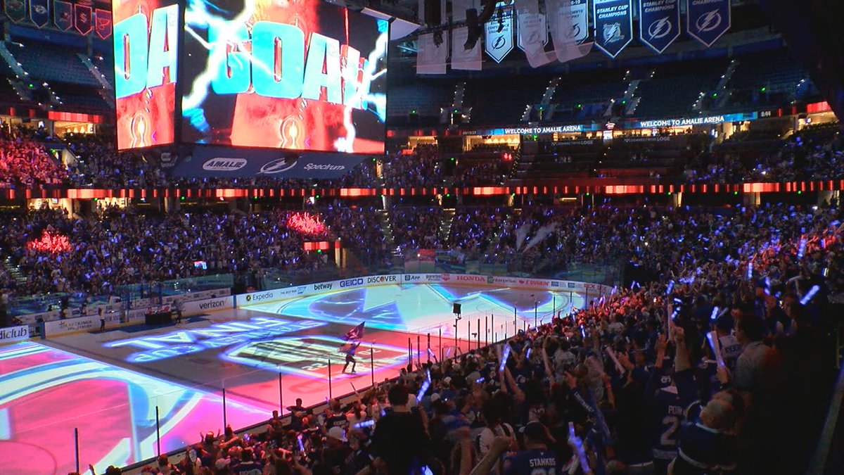 Thousands cheer on the Tampa Bay Lightning during watch party at Amalie Arena