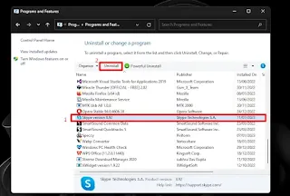 Uninstall Skype Lewat Control Panel