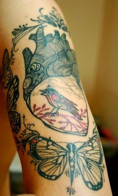 Men Heart With Birds Tattoos, Sparrow Sitting Heart Tattoo, Heart With Sparrow Sitting Tattoo, Birds Sitting Sparrow Heart Tattoos, Birds, Animals, Men,