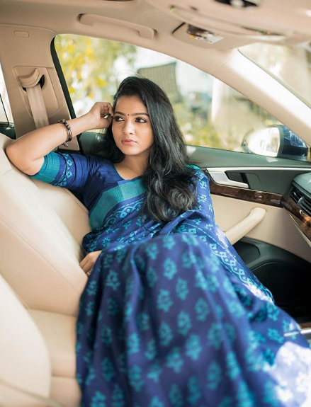 V. J. Chitra in Blue Fancy Saree