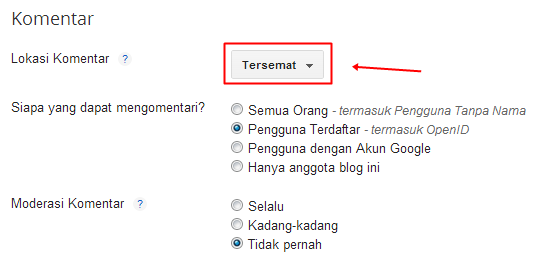 Cara memfungsikan tombol Reply komentar melalui mengatur pengaturan  di blogger