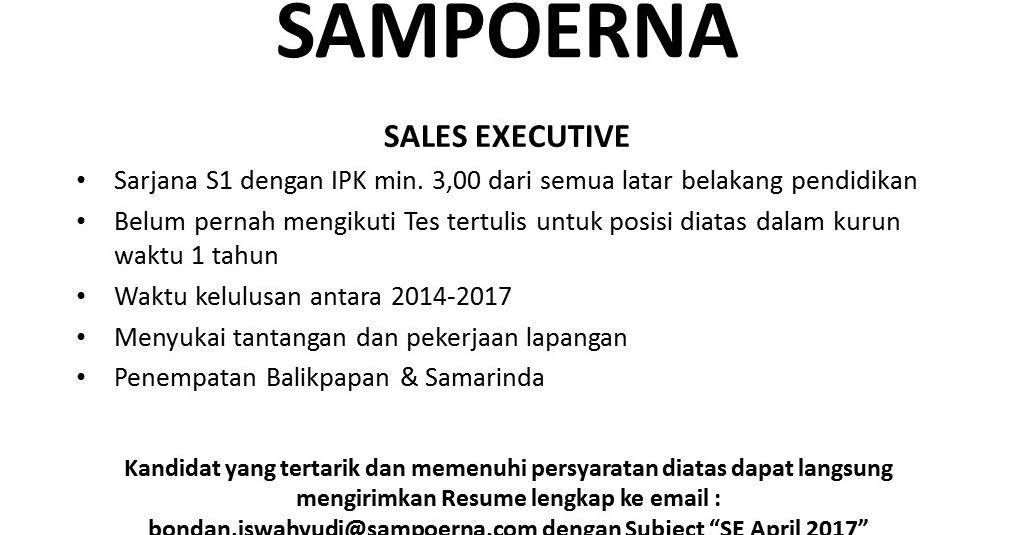 Lowongan SAMPOERNA - JobsDB