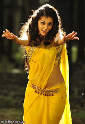 tapsee pannu hot yellow saree navel show images