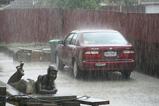 car in rain