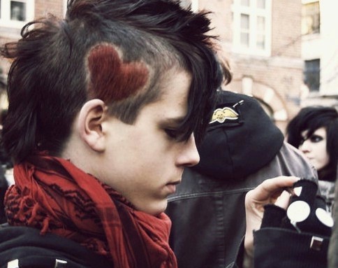 Cool emo punk hair with red love heart and cute guy too