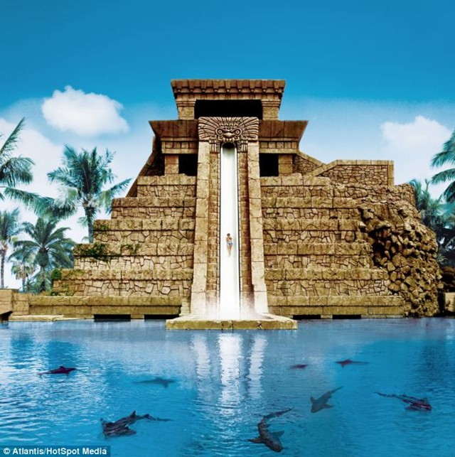The Mayan Temple water slide in the Bahamas, a detailed replica of the Temple of Doom, is the ultimate ride for Indiana Jones-style thrillseekers