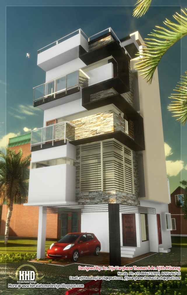 3 Floor contemporary  narrow home  design  KeRaLa HoMe 