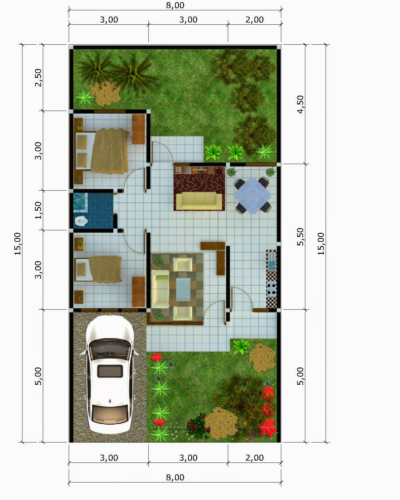 Gambar Desain - Denah Rumah Minimalis Type 54 Terbaru 2015 