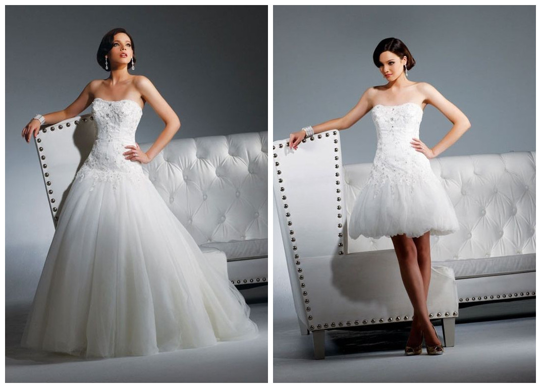 strapless lace mermaid wedding dresses Tulle Strapless Straight Ball Gown 2 in 1 Wedding Dress