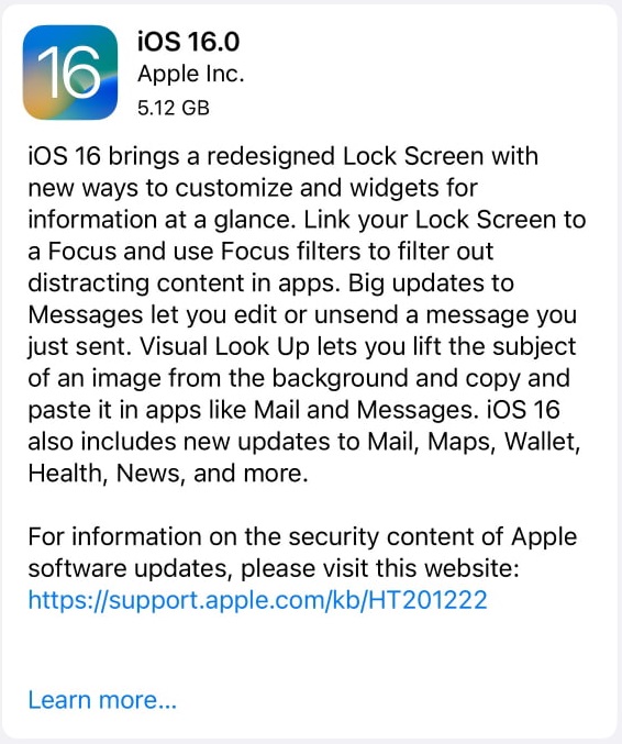Apple iOS 16 Features Changelog