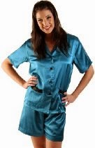<br />Del Rossa Women's Short Sleeve Satin Pajama Set with Shorts
