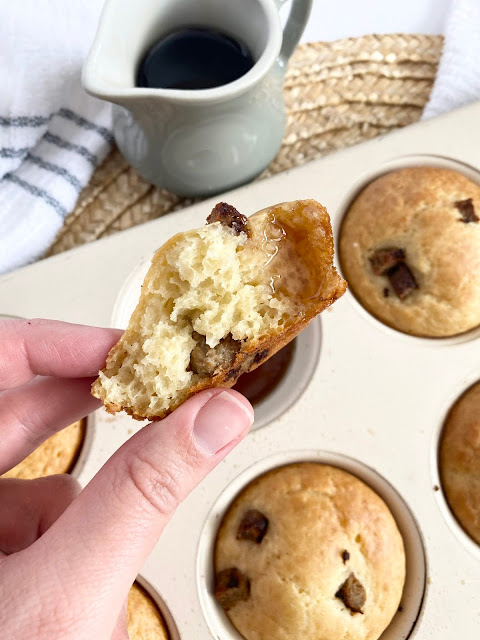 Sausage & Pancake Bites...breakfast in one bite! The great combo of pancakes and sausage in muffin form - dip them into maple syrup while warm. Kids loves this recipe!