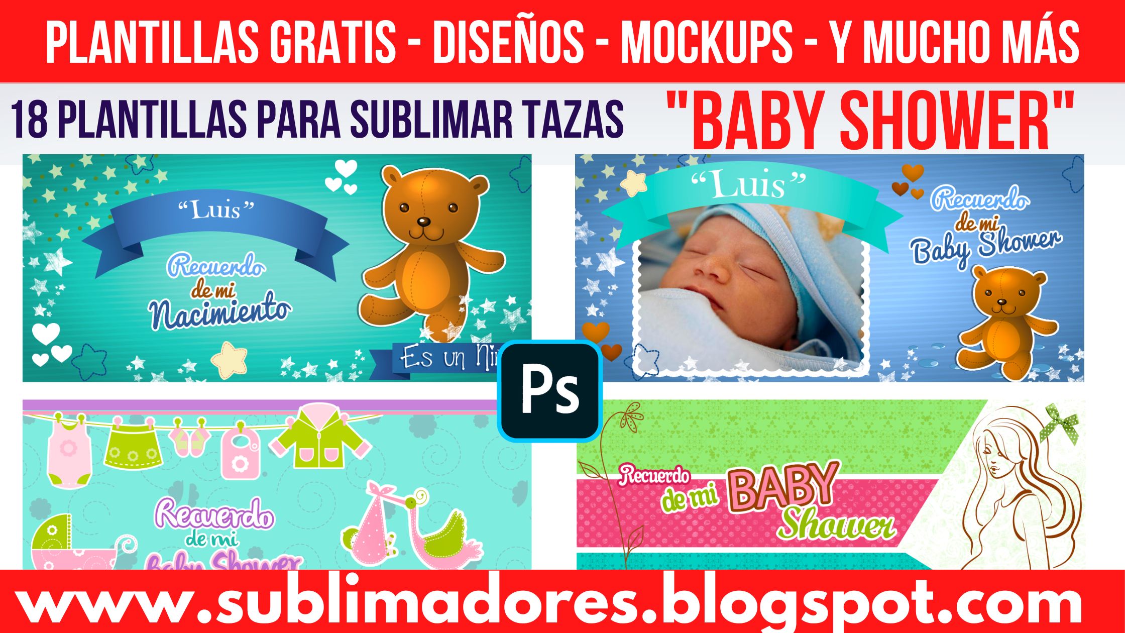 Baby Shower -  Plantilla para Sublimar Tazas - Editable PSD - sublimadores