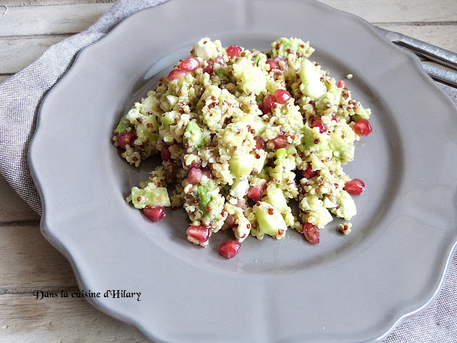 Salade au quinoa, avocat, concombre, feta et grenade