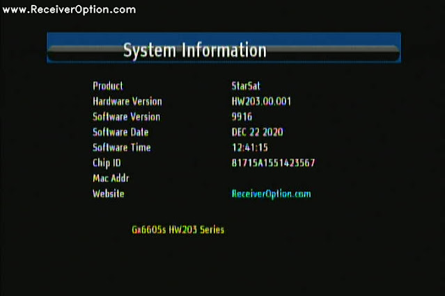 STARSAT TITAN GX6605S HW203.00.001 NEW SOFTWARE WITH NEW MENU 22 DECEMBER 2020