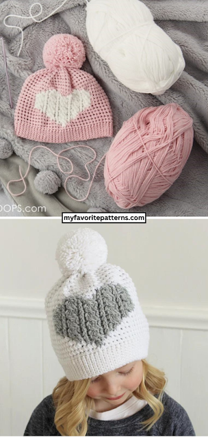 Free Henley Crochet Cable Heart Hat Pattern