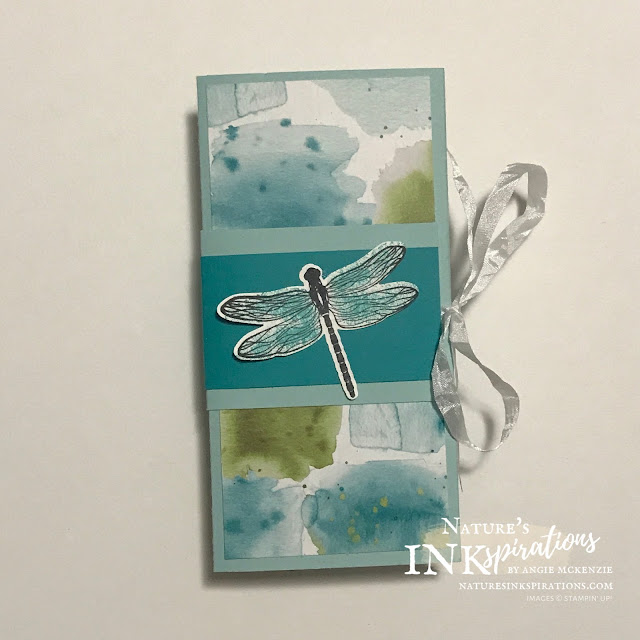 By Angie McKenzie for Casually Crafting Design Team Blog Hop; Click READ or VISIT to go to my blog for details! Featuring the Dragonfly Garden Bundle and the Ice Cream Corner Designer Series Paper by Stampin' Up!® to create a special Mini Slim Double Fold card; #stampinup #cardtechniques #cardmaking #minislimdoublefold #dragonflygardenbundle #dragonflygardenstampset #dragonfliespunch #icecreamcornerdsp #crinkledseambindingribbon #coloringwithblends #naturesinkspirations #stampinupcolorcoordination #stampingtechniques #casuallycraftingdesignteambloghop