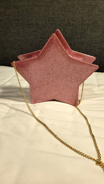 pink silver glitter star bag