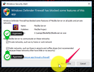 allow FileZilla Server to communicate through windows firewall