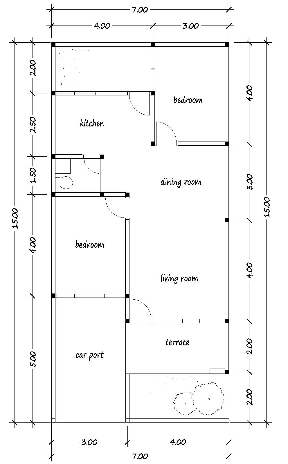 Kumpulan Denah Rumah 3 Kamar Tidur Ukuran 7x15 2020 Rumahmewah45