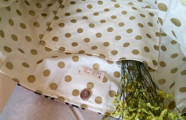 Bold Gold Polka Dot burlap tote bag - interior view -  lina and vi plymouth mi