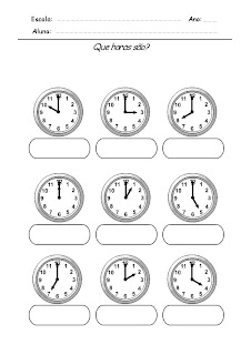 Atividade com horas Relógios para Completar - Que horas são 4