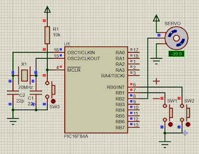 Controlling a servo motor with PIC16F84A via buttons