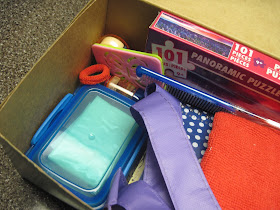Packing an OCC shoebox by nesting items.