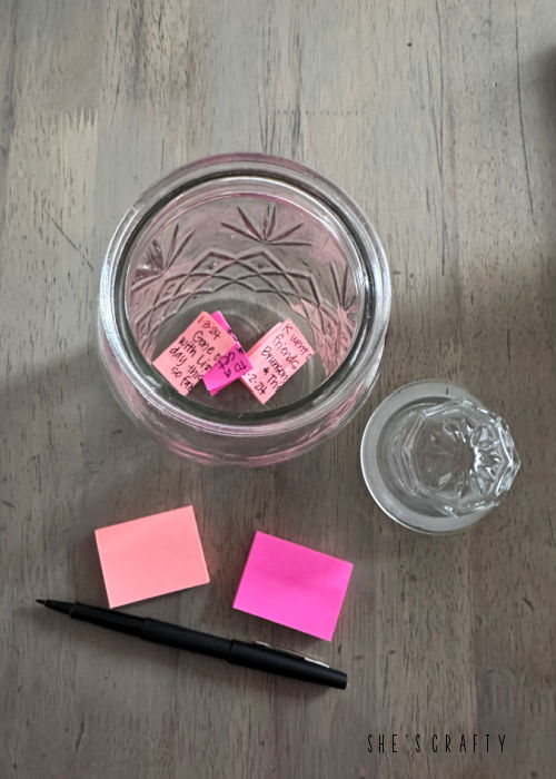 Good things jar with post it notes.