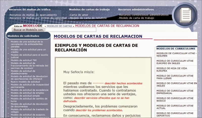 BLOG CON LINKS: Web: Modelo-carta.com