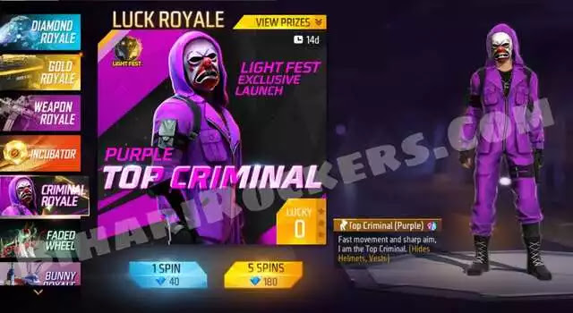 Purple Criminal Bundle Free Fire Redeem Code