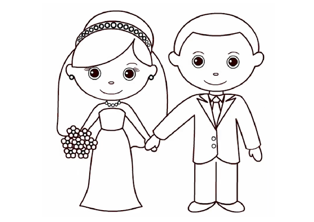 Little Bride and Groom Coloring Pages for Children - Printable Free