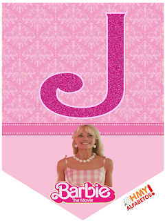 Película de Barbie: Banderines con Letras y Números en Glitter Fucsia para Descargar Gratis.