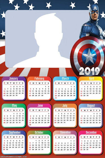 Free Printable Captain America 2019 Calendar.  