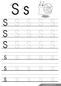 Letter s tracing worksheet, ESL handwriting