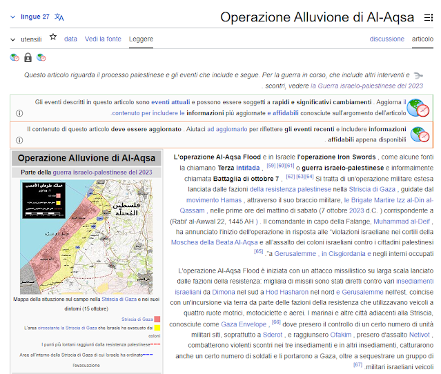 attacco di Hamas a Israele inizio della voce in wikipedia araba tradotta in italiano