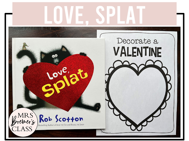 Love Splat book activities unit with literacy printables, reading companion activities, lesson ideas, and a craft for Valentine's Day in Kindergarten and First Grade