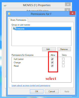 Share folder permission dialog box 