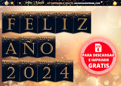 Banderines Feliz Año 2024 para imprimir gratis