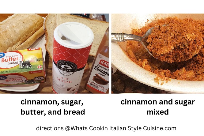 collage of ingredients to make cinnamon toast