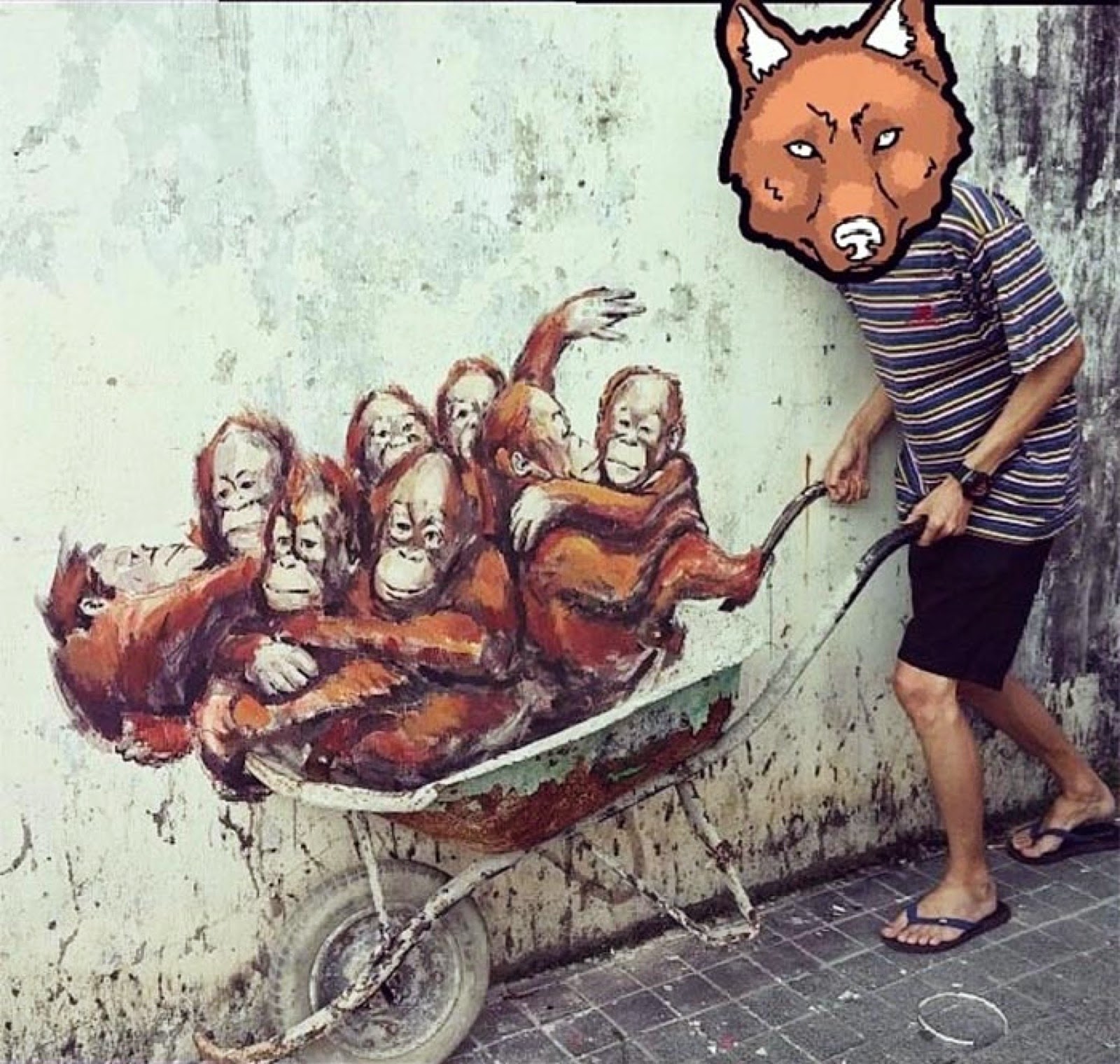 While we last heard from him last week in Italy (covered), Ernest Zacharevic is now back in Malaysia where he spent his Sunday afternoon working on a new series of pieces around Kuching.