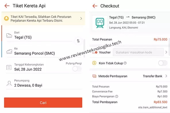 cara membeli tiket kereta api online shopee