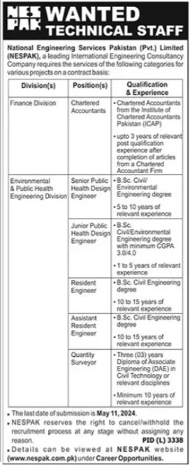 NESPAK Jobs 2024 - National Engineering Services Pakistan