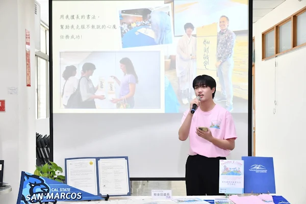 ▲彰化藝術高中廖勁睿進行課程心得分享。（記者林明佑翻攝）