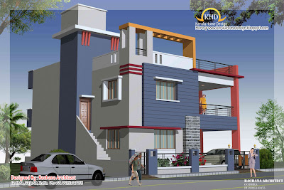 Duplex House Plan and Elevation view 2 - 218 Sq M (2349 Sq. Ft.)