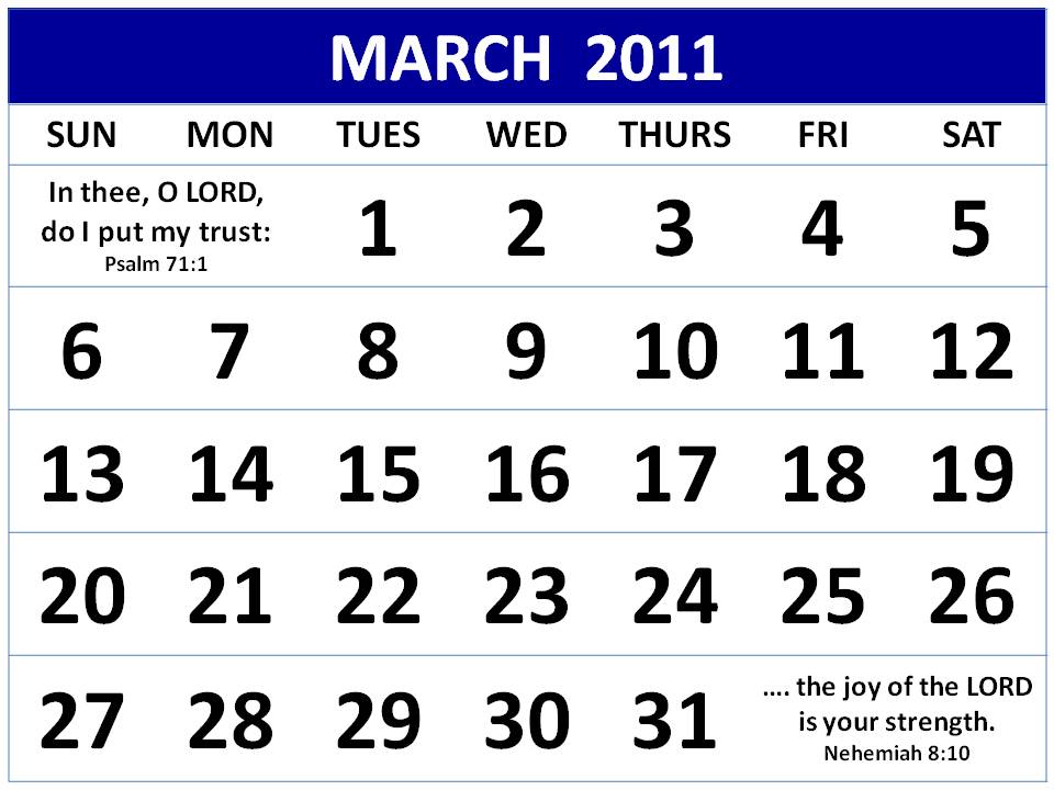 calendar for 2011 march. Christian March 2011 Calendar