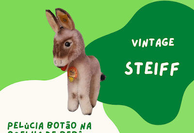 Chegou no MercadoLivre Pelúcia Steiff Botão Na Orelha De Bebê Burro Grissy